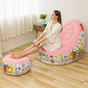 Sofá Inflable Con Puff Portapies